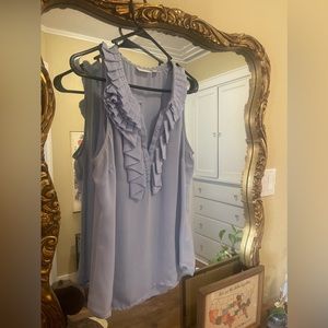 New York and Company, sleeveless ruffle neck blouse